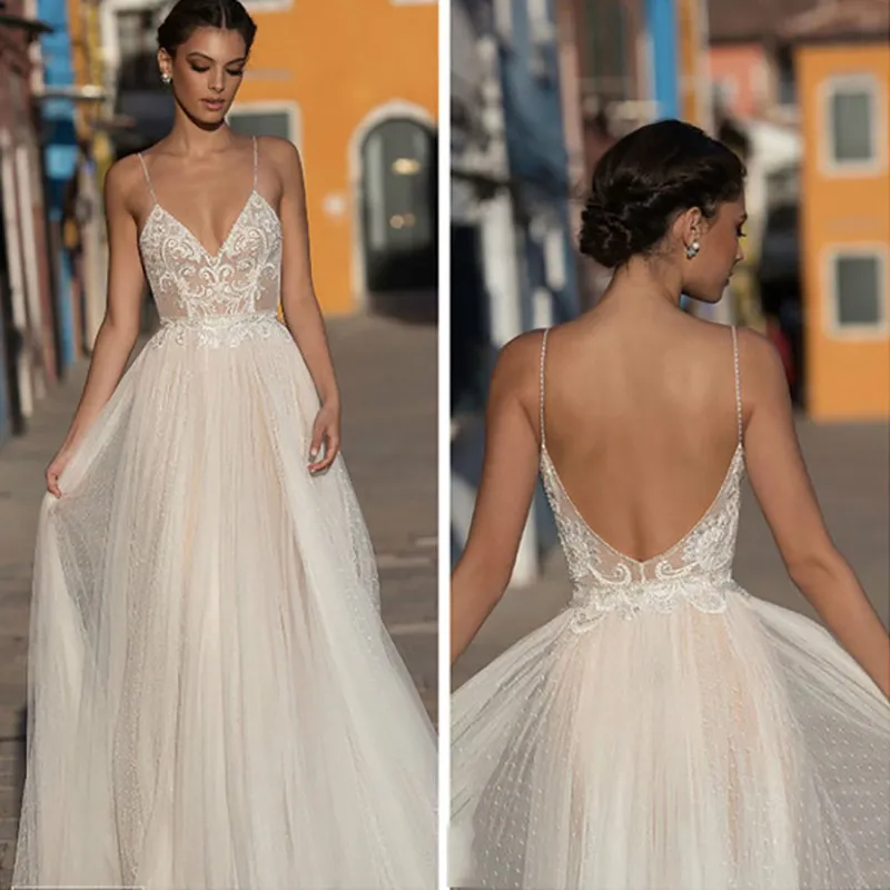 Women Elegant Solid Color Sleeveless Lace Backless V Neck Wedding Evening Dress SKU: T1035CA460 Min.Order: 1