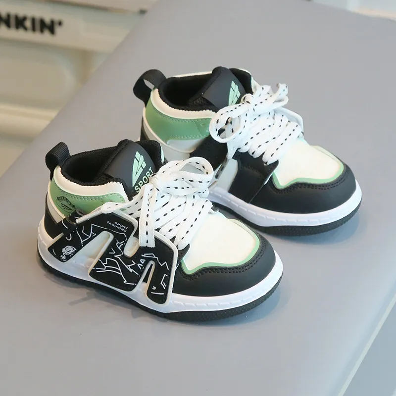 Kids Boys Girls Fashion Casual Round-Toe Lace-Up Colorblock High Top Sneakers