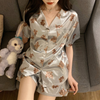 Women Cozy Short Sleeve Bear Print Short Sleeve Sleepwear Pajamas