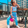 Kids Toddler Big Girls Summer Fashion Casual Cute Color Matching Playd Smiley Face Vest Trousers Set