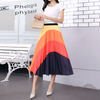 Summer Casual Women Ripple Color Matching Printing Pleated Skirt