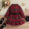 Kids Toddler Girls Fashion Casual Christmas Red Plaid Lapel Long Sleeve Flounced Dress