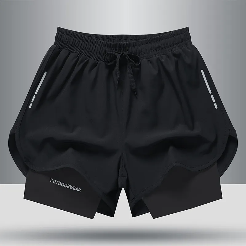 Men Fashion Quick-Drying Breathable Fake Two-Piece Tight Sports Shorts