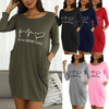 Women Fashion Casual Heart Letter Print Round Neck Loose Dress