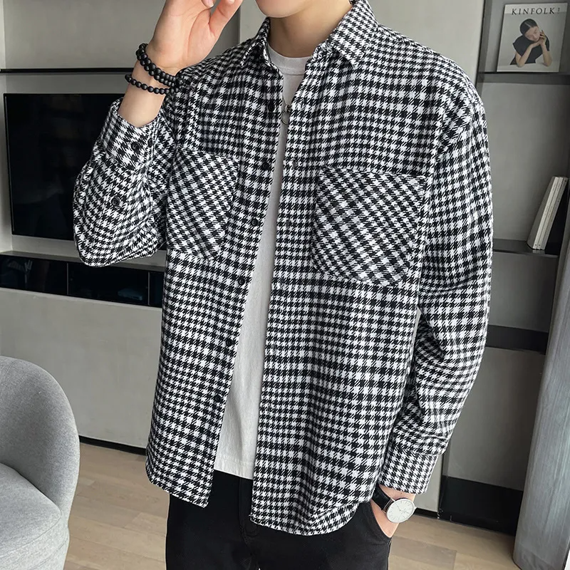 Men'S Casual Plaid Long Sleeve Pocket Loose Shirt