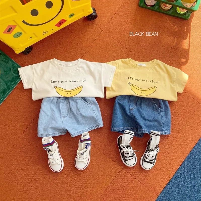 Children Kids Baby Fashion Boys Girls Casual Basic Banana Print Short Sleeve Round Neck T-Shirt