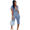 Women Fashion Pocket Design Single-Breasted Seven Points Cropped Jumpsuits