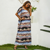 Women Fashion Casual Stripe Printing Batwing Sleeve Loose Long Dress