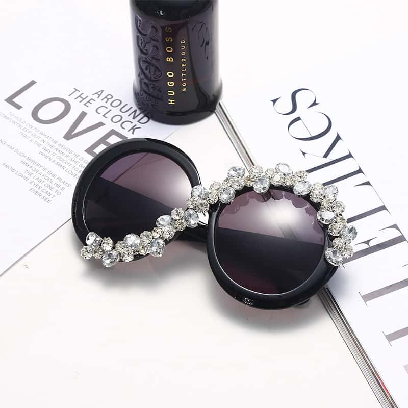 Exaggerated Round Big Frame Design Rhinestone Decoration Sunglasses