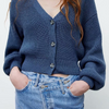 Women Casual Solid Color V Neck Long-Sleeved Single-Breasted Knitted Sweater Cardigan