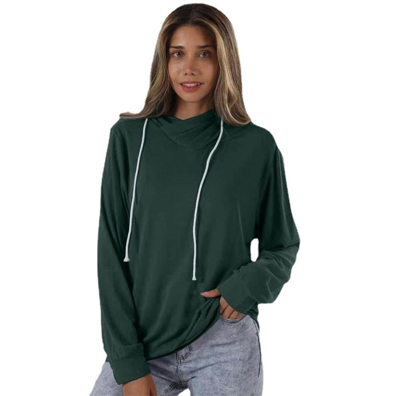 Autumn Women Drawstring Casual Solid Color Long Sleeve Sweatshirt