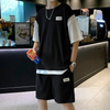 Men Casual Color Matching Round Neck Short-Sleeved T-Shirt And Shorts Two-Piece Set