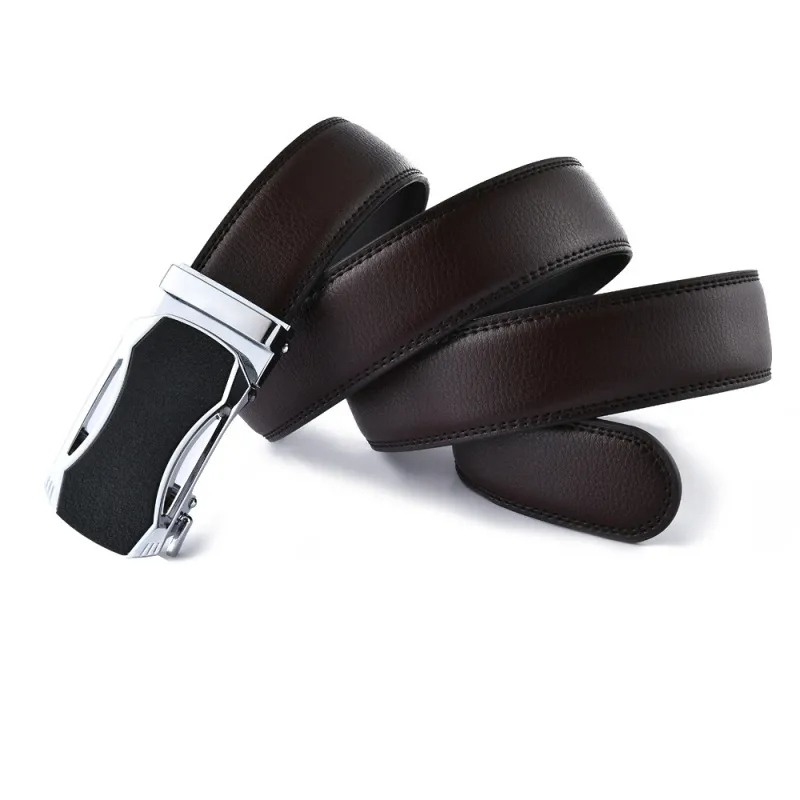 Men Fashion Casual Business Solid Color Leather Cowhide Metal Buckle Belt