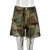 Women Fashion Street Casual Camouflage Printing Ripped Shorts