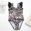 Children Kids Baby Fashion Girls Ruffle Leopard Print Sleeve One Piece Swimsuit