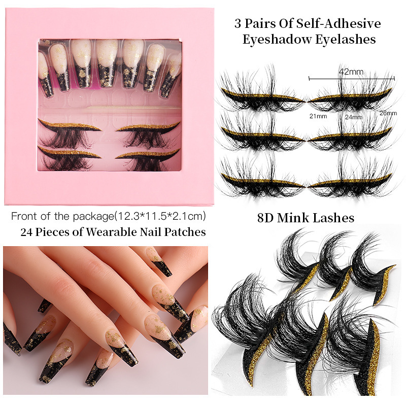 Women Fashion Eyeshadow Eyelash Nail Art 3 In 1 Set