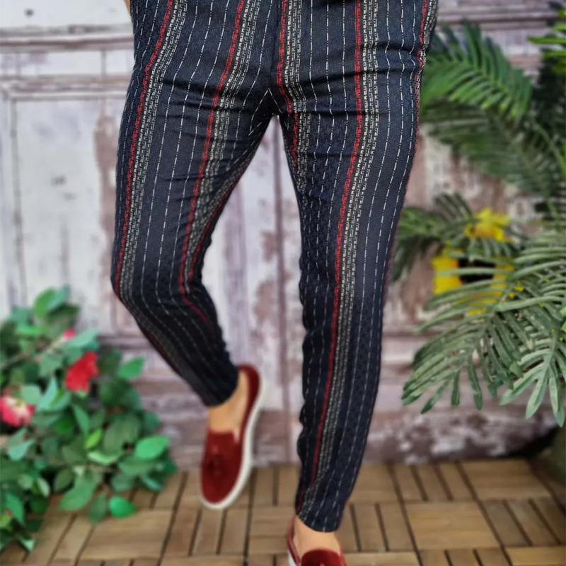 Men Fashionable All Over Print Color Blocking Straight Suit Pants