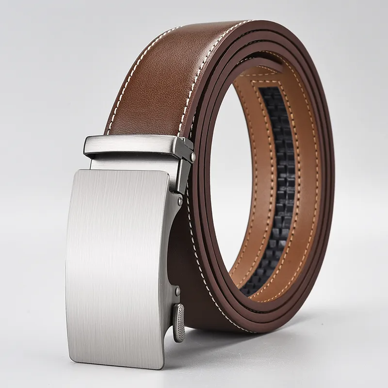 Men Fashion Casual Business Solid Color Leather Metal Buckle Belt