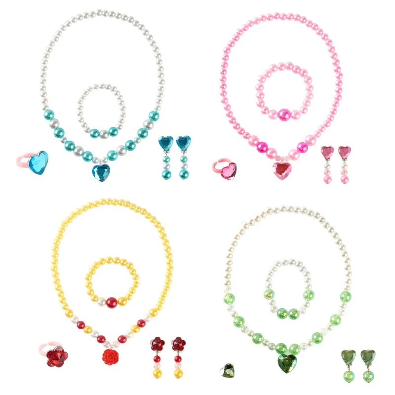 Children Kids Baby Fashion Girls Princess Necklace Earrings Bracelet Ear Set