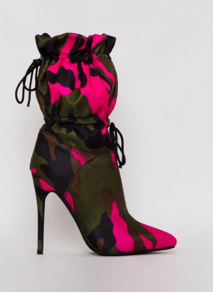 Women Fashion Camouflage Pointed Toe Stiletto Heel Boots