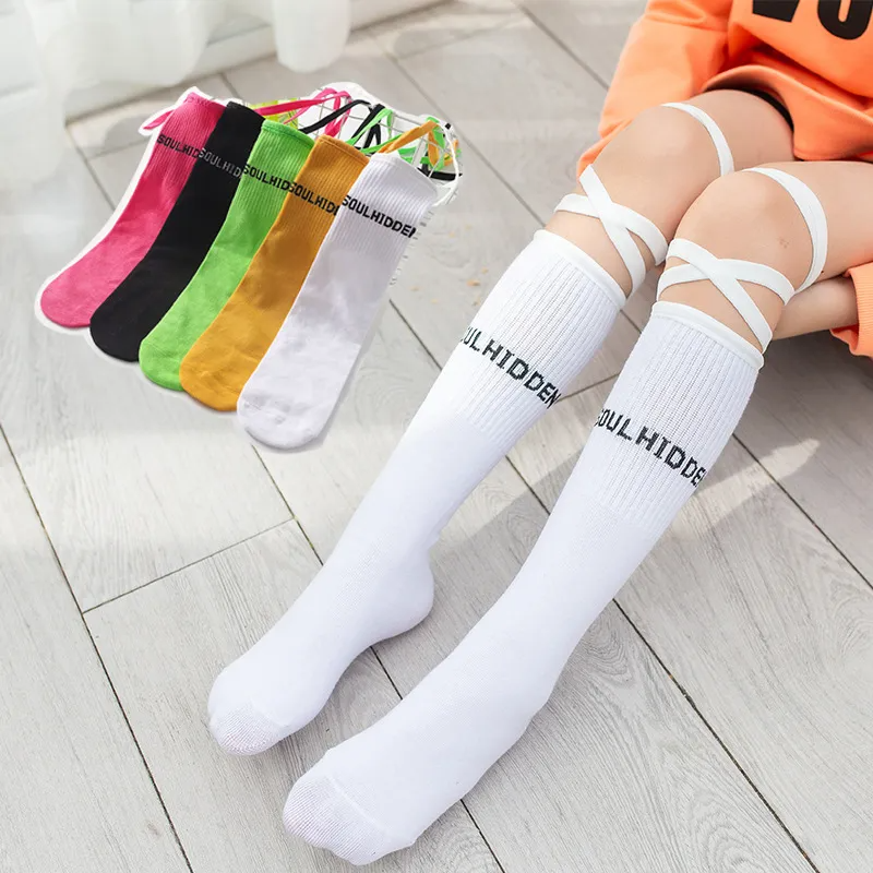 Girls Simple Fluorescent Color Letter Pattern Bandage Design Half-Tube Socks