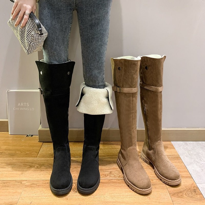 Winter Women Fashion Solid Color Belt Buckle Knee Boots