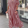 Women'S Fashion Casual Stripe Printing Side Slit Cardigan Loose Short Sleeve Dress