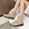 Autumn Winter Women Fashion Plus Size Suede Bow Round Toe Flat Snow Boots