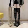 Women Fashion Thick Heel Square Toe Suede Stretch Over-The-Knee Boots