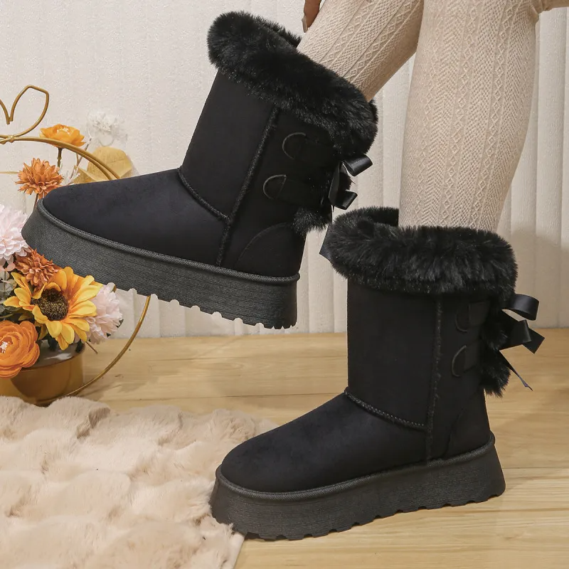 (Buy 1 Get 1) Winter Women Plus Size Solid Color Padded Warm Plush Round Toe Thick-Soled Snow Boots