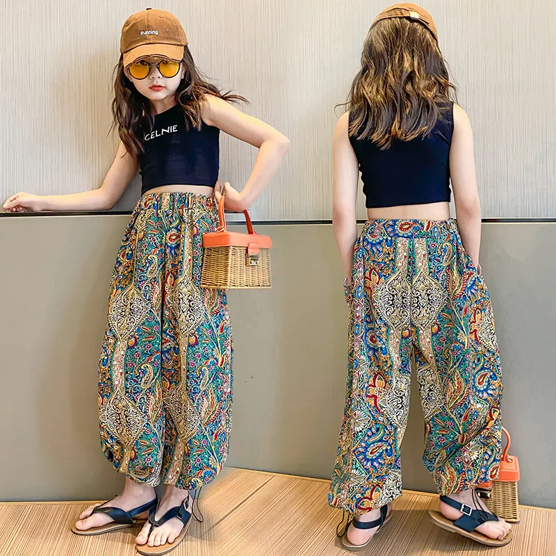 Children Kids Youth Fashion Girls Print Pants