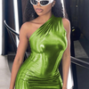 Women'S Fashion Sexy Shiny Sleeveless Diagonal Neck Dress