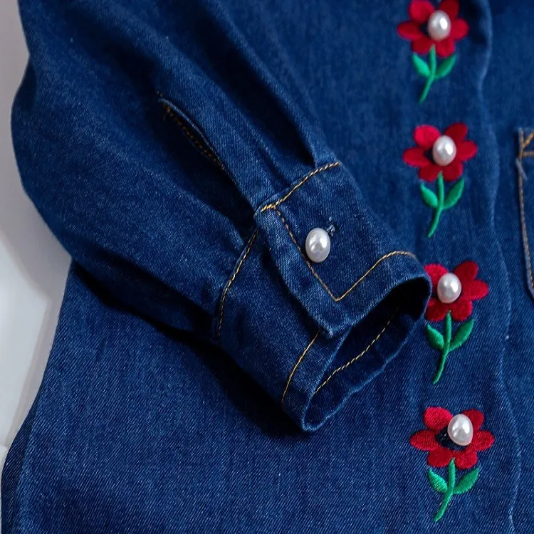 Children Kids Toddlers Girls Flower Long Sleeve Denim Jacket