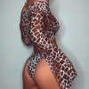 Sexy Leopard Lace-Up Long-Sleeve Three-Pieces Swimwear