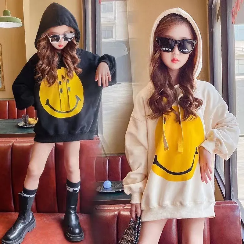 Children Kids Teenagers Fashion Girls Smiley Print Long Sleeve Hoodies