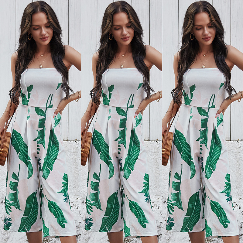 Women Vacation Bandeau Print Fashion Casual Wide Leg Jumpsuit