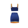 Women Slim-Fit Colored Denim Crop Top And Mini Skirt Two-Pieces Set