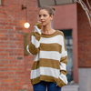 Women'S Fashion Round Neck Stripe Color Block Knit Sweater