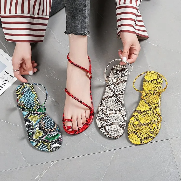 Women Fashion Casual Plus Size Leopard Print Strap Flat Sandals