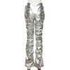 Women Fashion Solid Color Creased PU Leather Trousers