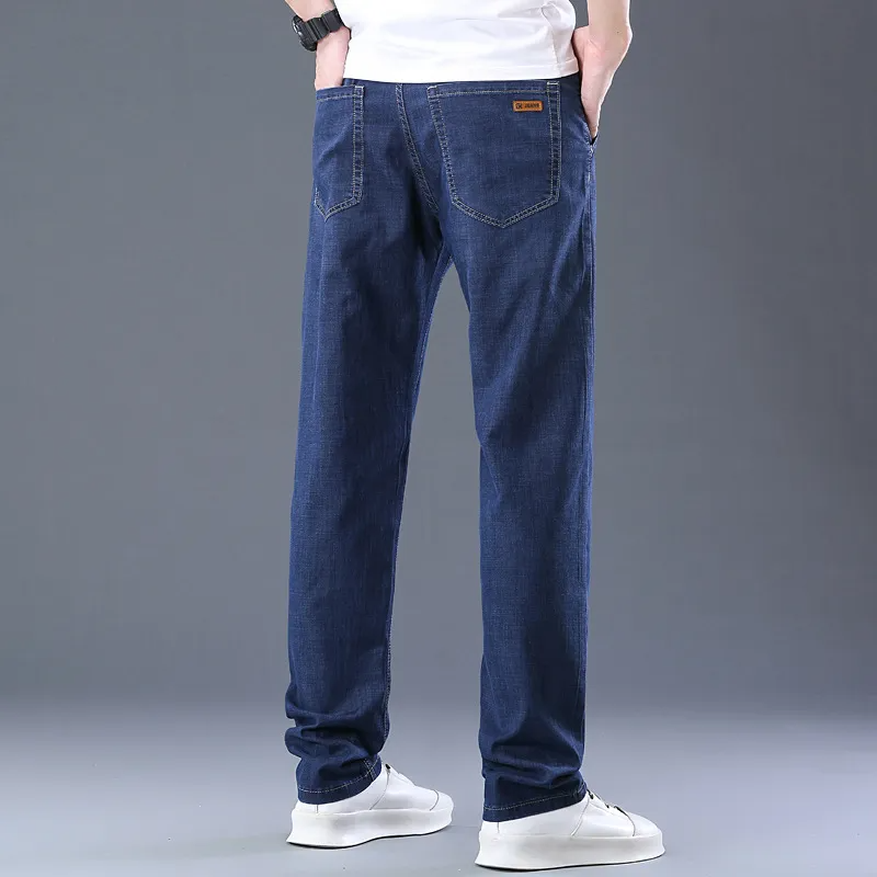 Men Fashion Casual Simple Solid Color Commuter Straight Pants Slight Plus Size Jeans