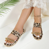 Women Fashion Plus Size Vacation Beach Leopard Print Metal Chain Flat Round Toe Slippers