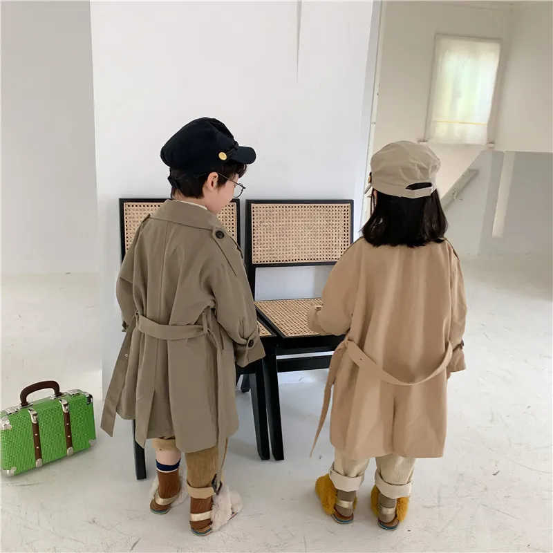 Kids Boys Girls Fashion Solid Color Lapel Long-Sleeve Coat