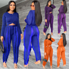 Women Solid Color Crewneck Long Sleeve Top And Tassel Pants Fashion Two-Piece Set