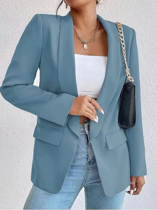 (Buy 1 Get 1) Women Solid Color Casual Lapel Long Sleeve Blazer Coat