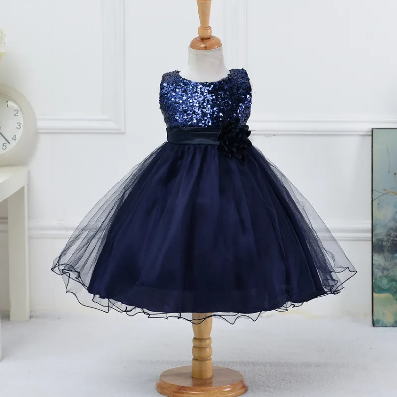 Kids Toddler Big Girls Summer Fashion Party Cute Sweet Solid Color Sequins Floral Pleated Sleeveless Mesh Party Tutu Dress