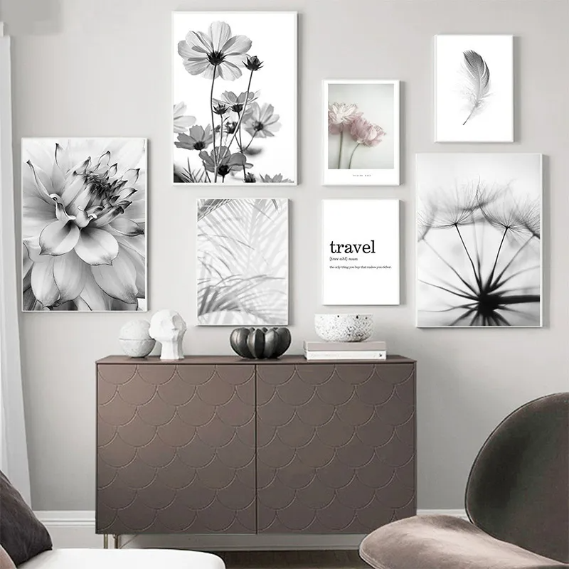 (Buy 1 Get 2) Modern Simple Black White Dandelion Canvas Decorative Painting For Living Room