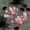 ( Buy 1 Get 2 ) Women Fashion Halloween Pink Flame Cobweb Heart Pumpkin Wearable False Nails