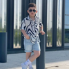 Kids Toddler Big Boys Summer Fashion Casual Hip Hop Color Matching Stripe Lapel Short Sleeve Shirt