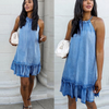 Summer Women Elegant Sweet Sleeveless Denim Halter Neck Dress